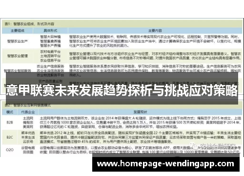 意甲联赛未来发展趋势探析与挑战应对策略